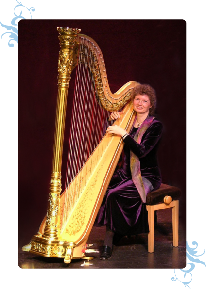 Dominique playing the Harp in a Concert